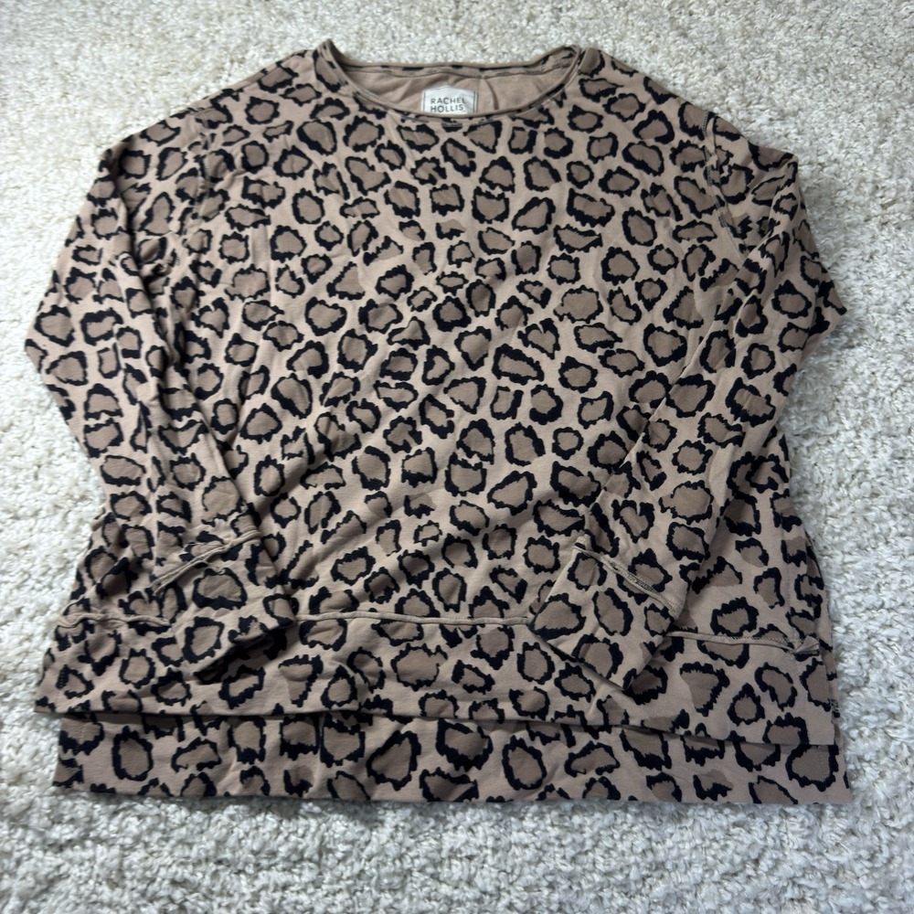 Rachel Hollis Women's Top XS Animal Print Pullover Hi‎ Low Oversized Sweatshirt
